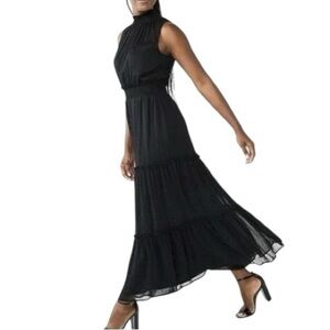 Draper James RSVP Sleeveless Metallic Accent Mock Neck Tiered Maxi Dress Black